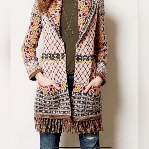 ANGEL OF THE NORTH ANTHROPOLOGIE Longline Beaded Lambswool Sweater Cardigan M - Picture 2 of 8